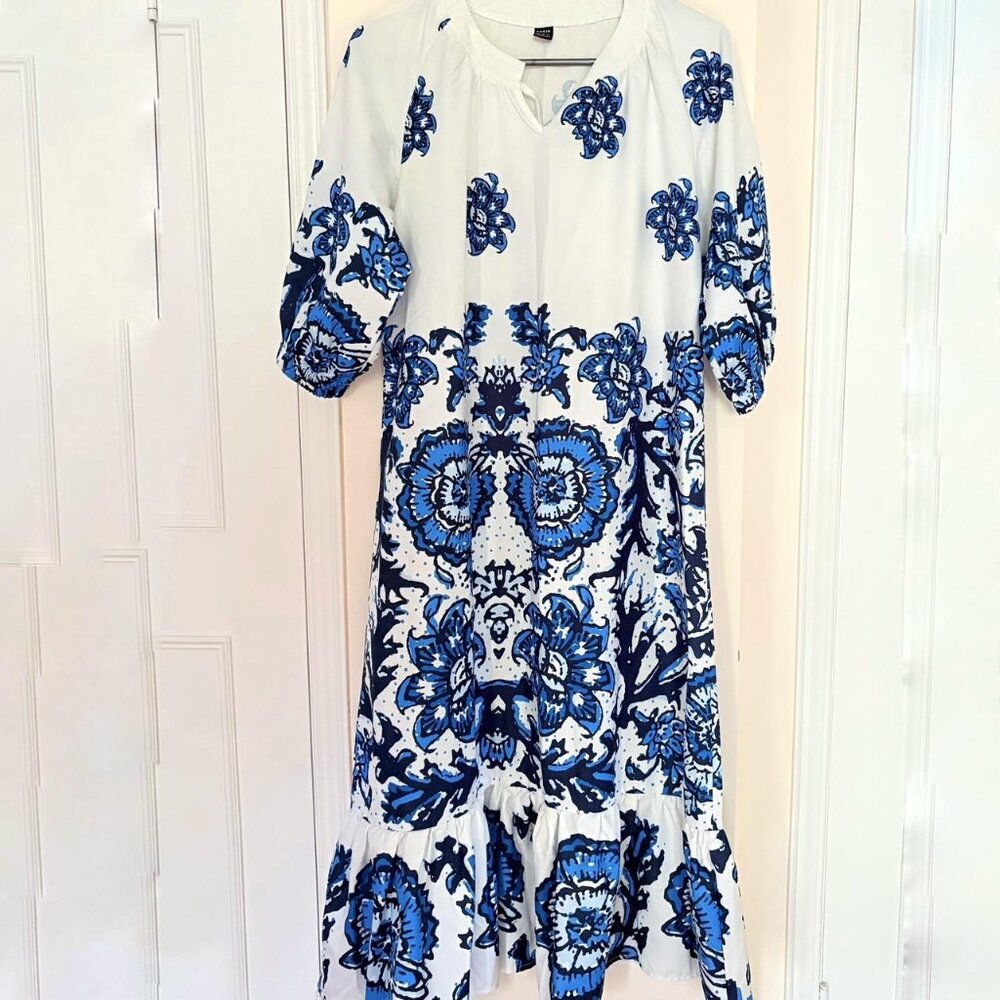 2 for $15 | White and Blue Flora dress